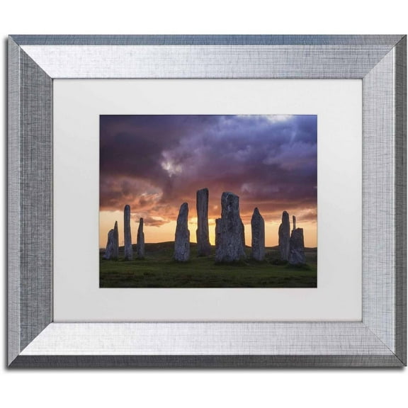 Trademark Fine Art 'Callanish Sunset' Canvas Art by Michael Blanchette Photography, White Matte, Silver Frame