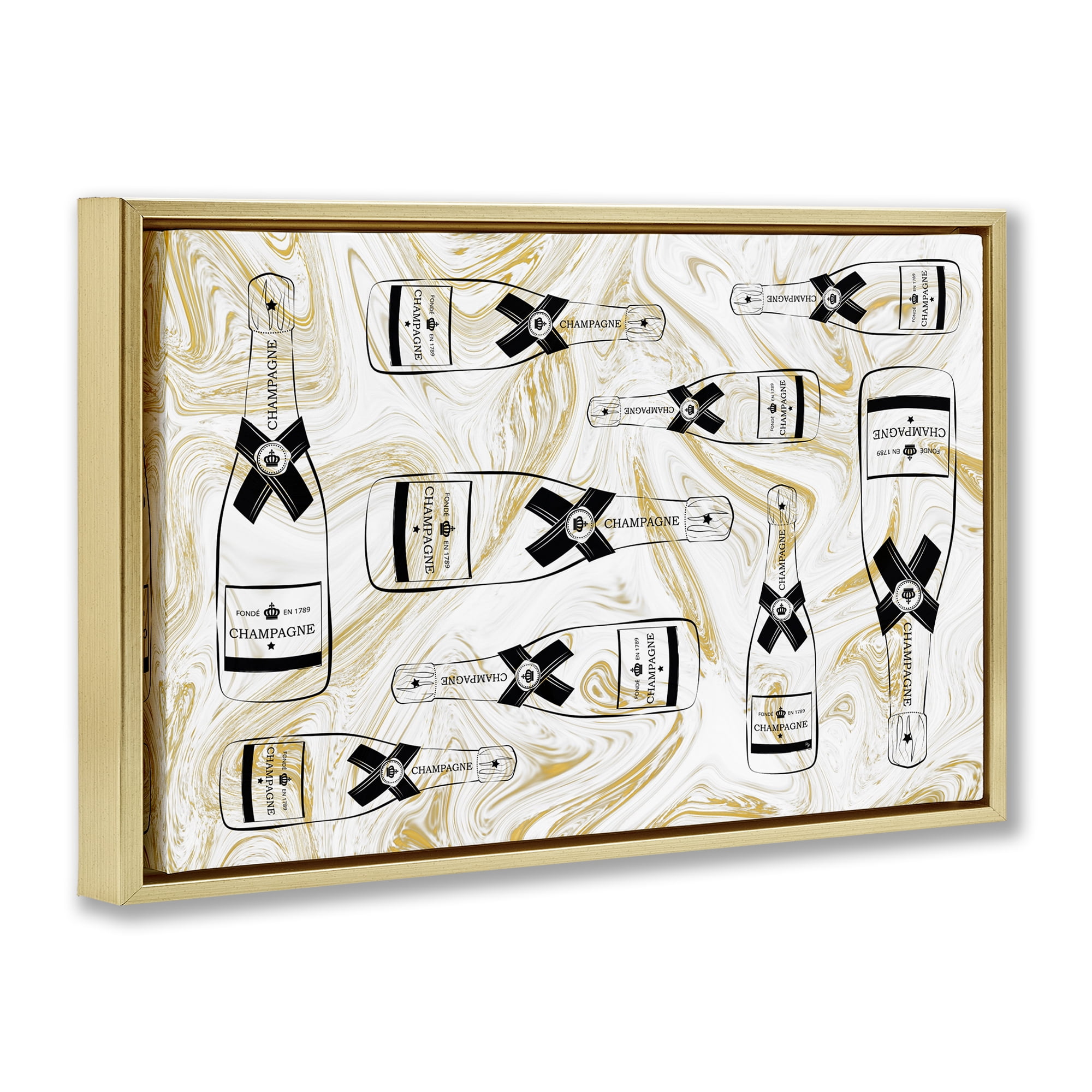 Stupell Industries Gold Streaked Champagne Food & Beverage Painting Gold Floater Framed Canvas Art Print Wall Art, 25 x 17