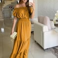 thumbnail image 4 of Elainilye Fashion Dresses for Women 2024 Casual Short-sleeved Off Shoulder Solid Ankle Length Dress Long Dress,Yellow, 4 of 7
