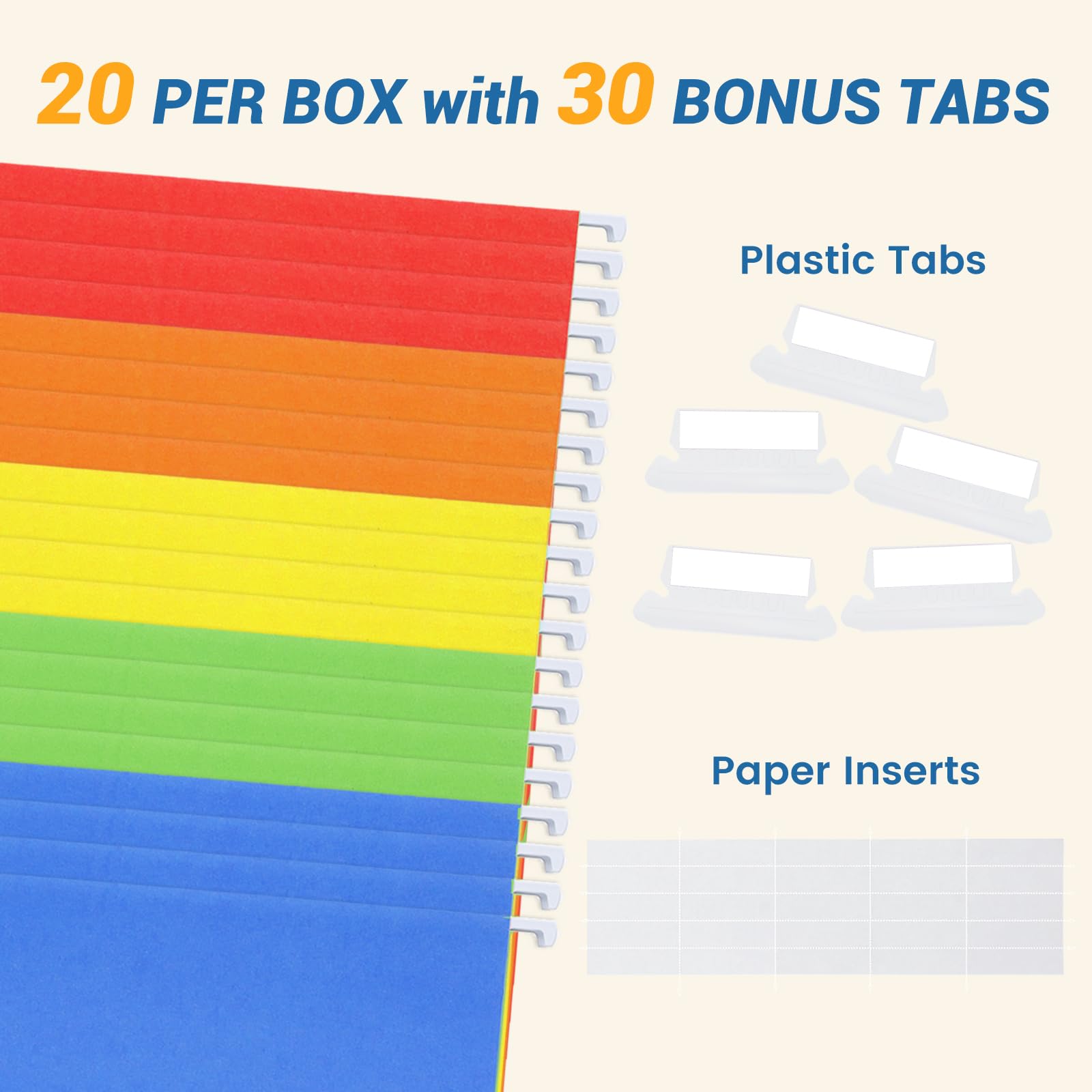 Classification Hanging File Folders with 2 Dividers, Goefun Letter Size Colored Classification Folders 20 Pack, 5 Color Assorted, Designed for Drawer, Cabinet, File Box, with 1/5-Cut Adjustable Tabs
