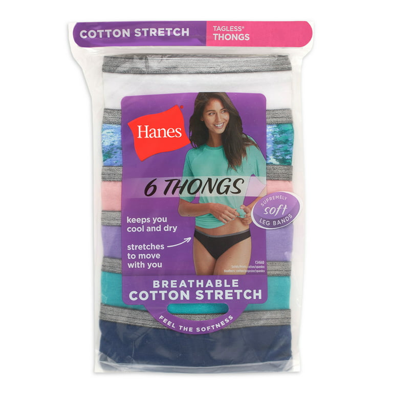 Hanes Women's Cool Comfort Cotton Stretch Thong Underwear, 6-Pack - Walmart .com