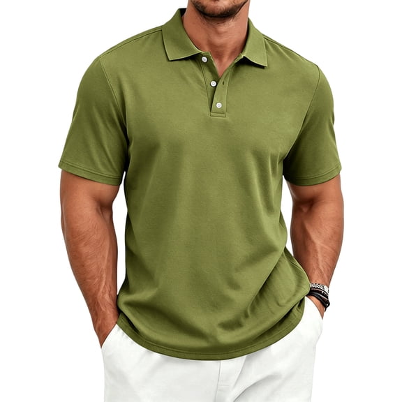 Polo Shirts for Men Short Sleeve Solid Color Collared Shirt Casual Golf Business Work Summer Top Army Green 3XL