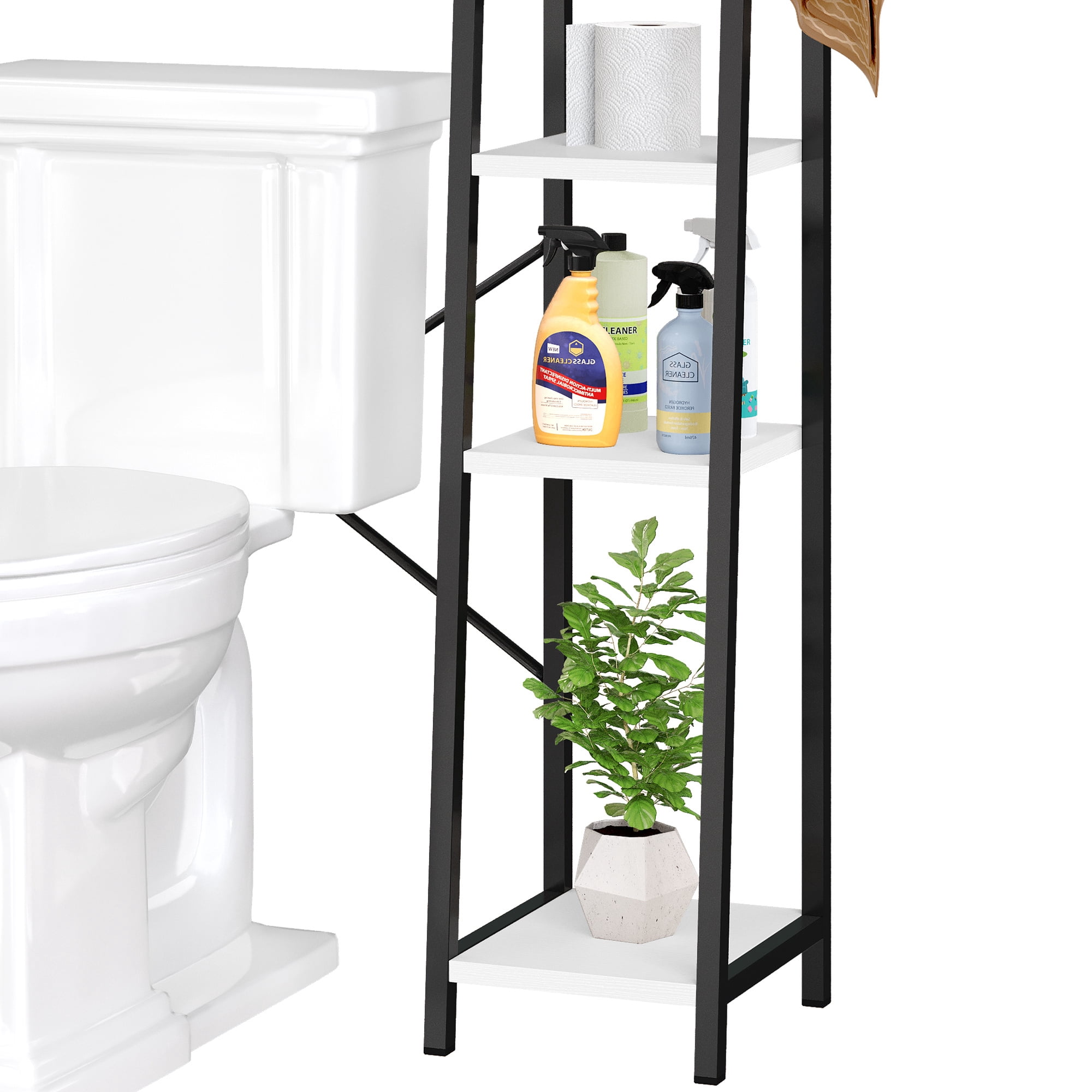 Uforic 61" Heavy-Duty Over The Toilet Storage Cabinet, 3-Tier Freestanding Organizer with Sliding Barn Door, 4 Open Shelves & Tissue Holder, White