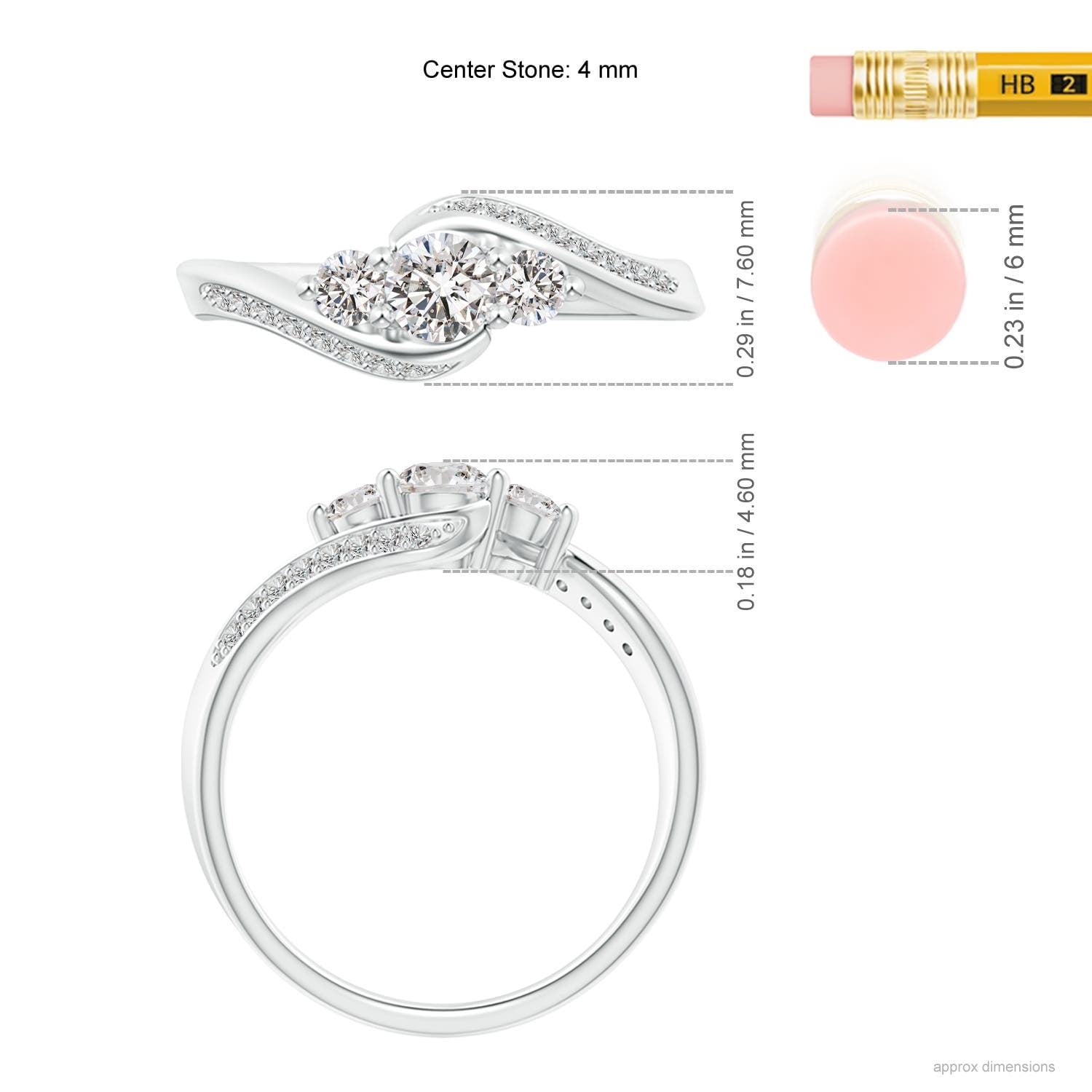 Angara Natural Diamond Three Stone Engagement Ring for Women in 14K White Gold - April Birthstone Jewelry | Round Diamond Ring (Ring Size - 7.5)