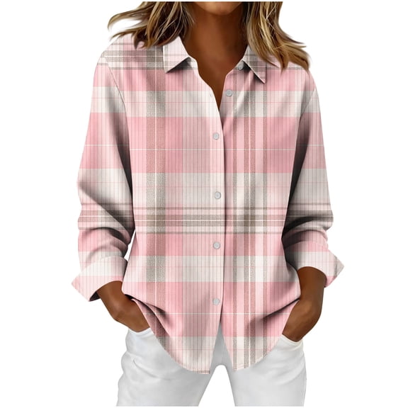 ZUKMRJPC Women's Plaid Button Down Shirt Long Sleeve Casual Lapel Loose Fit Lightweight Tops for Fall Daily Wear