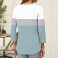 thumbnail image 4 of Timegard Tops for Women Trendy 3/4 Sleeve V Neck Color Block Drop Shoulder Casual Loose Comfy Blouse, 4 of 7