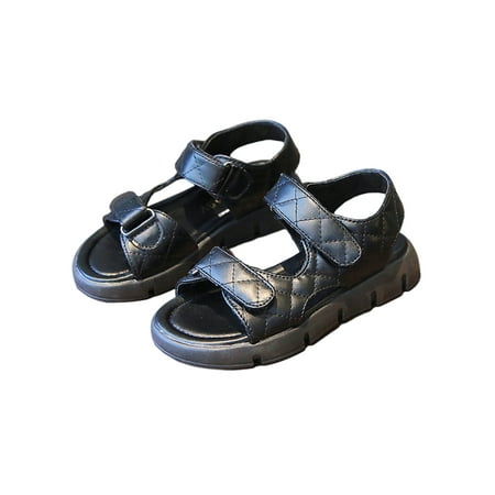 

Ritualay Girls Boys Summer Sandal Casual Flat Sandals Open Toe Beach Shoes Lightweight Non-slip Kids Unisex Adjustable Strap Black 10C
