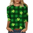 thumbnail image 2 of Ounisa Women 3/4 Sleeve St. Patrick's Day T-Shirts Crew Neck Spring Graphic Tee Tops Clothes, 2 of 5