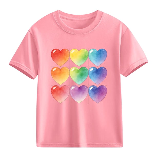 Blusas y camisas de manga corta con cuello redondo para niños y niñas, camisetas gráficas de manga corta, blusas con estampados bonitos para la temporada escolar.