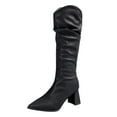 thumbnail image 6 of Slouchy Leather Knee High Boots Women High Block Heel Pointed Toe Pull on Fall Winter Mid Calf Booties, 6 of 6