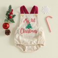 thumbnail image 2 of Xyant My First Christmas Baby Boy Girl Outfit Embroidered Sleeveless Corduroy Romper Overalls Newborn Infant Winter Clothes,Size 3-6 Months, 2 of 7