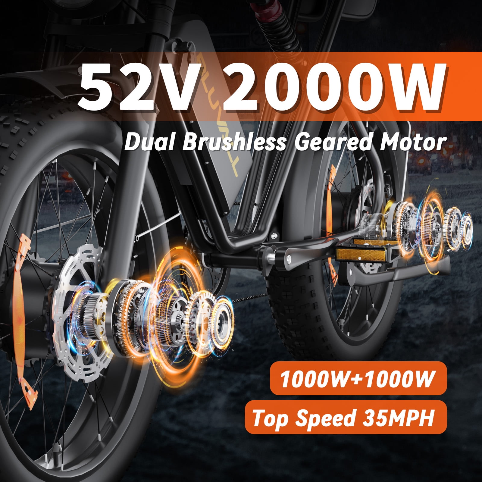 Electric Bike for Adults, Peak 3000W 37MPH, 52V 43AH Battery120Miles, Electric Dirt Ebike for Adults, 20" Fat Tire Mountain Ebike UL2849