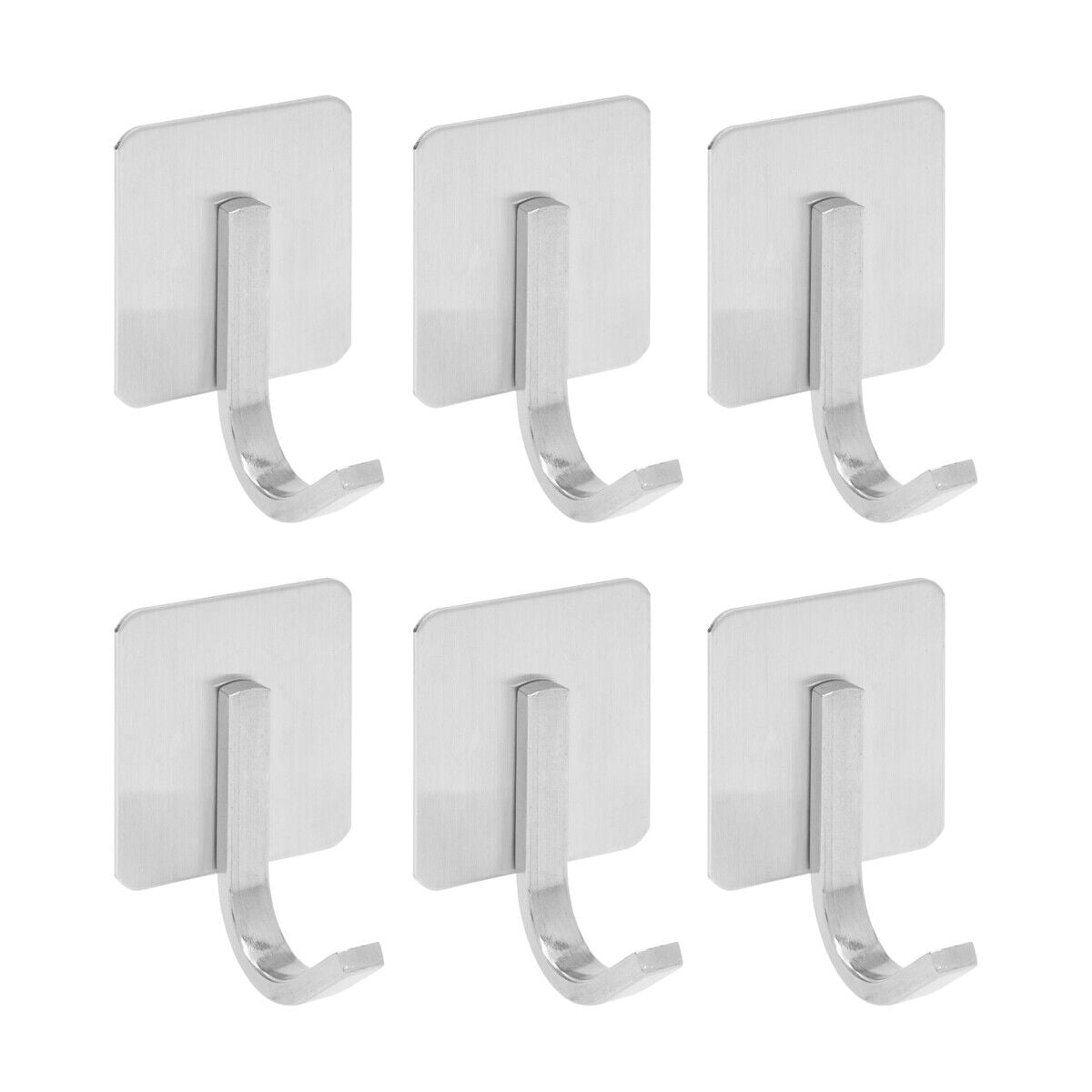 6 Pack Stainless Steel J Shape Adhesive Hanging Wall Hooks, Heavy Duty