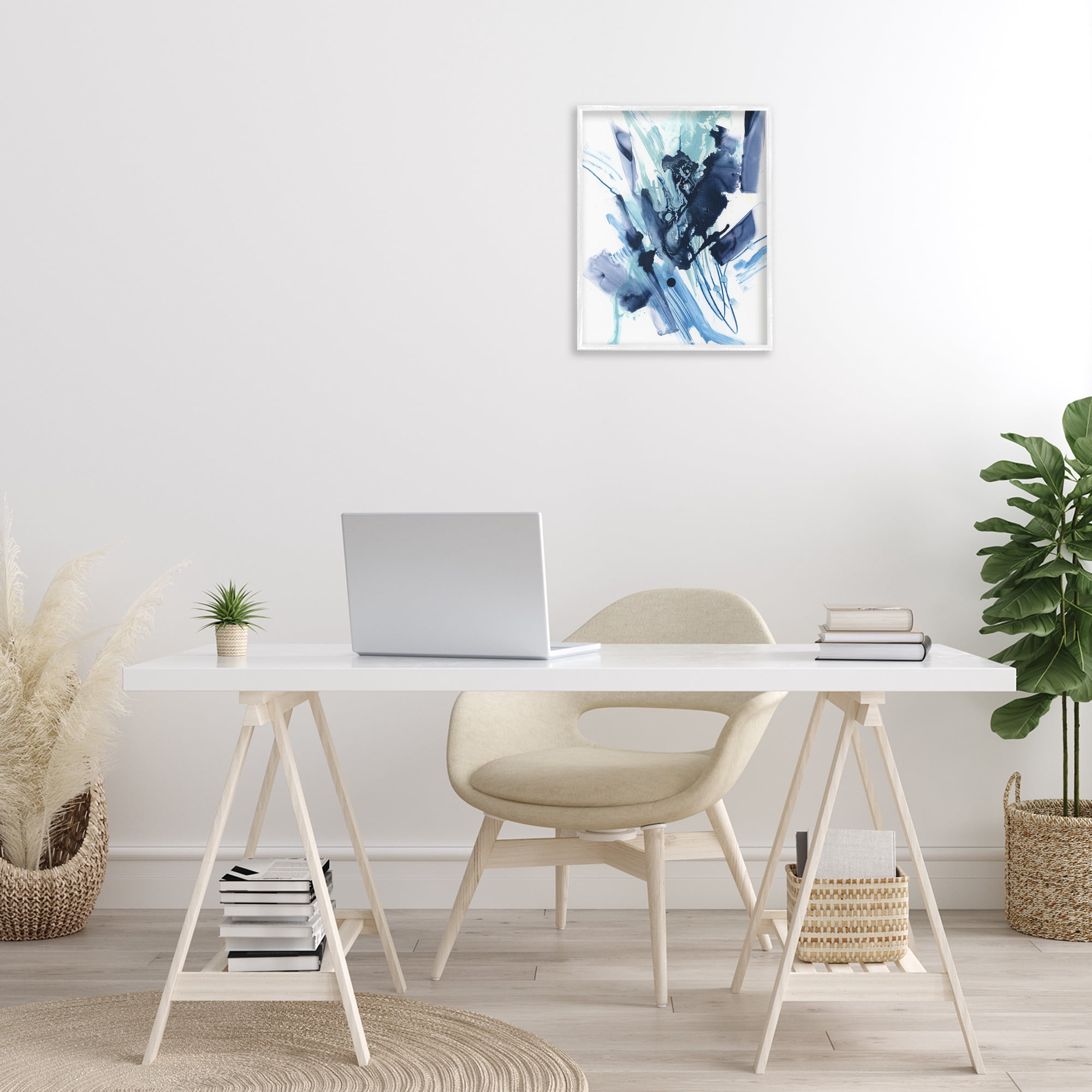 Stupell Industries Restless Blue Splash Abstract Painting White Framed Art Print Wall Art, 16 x 20