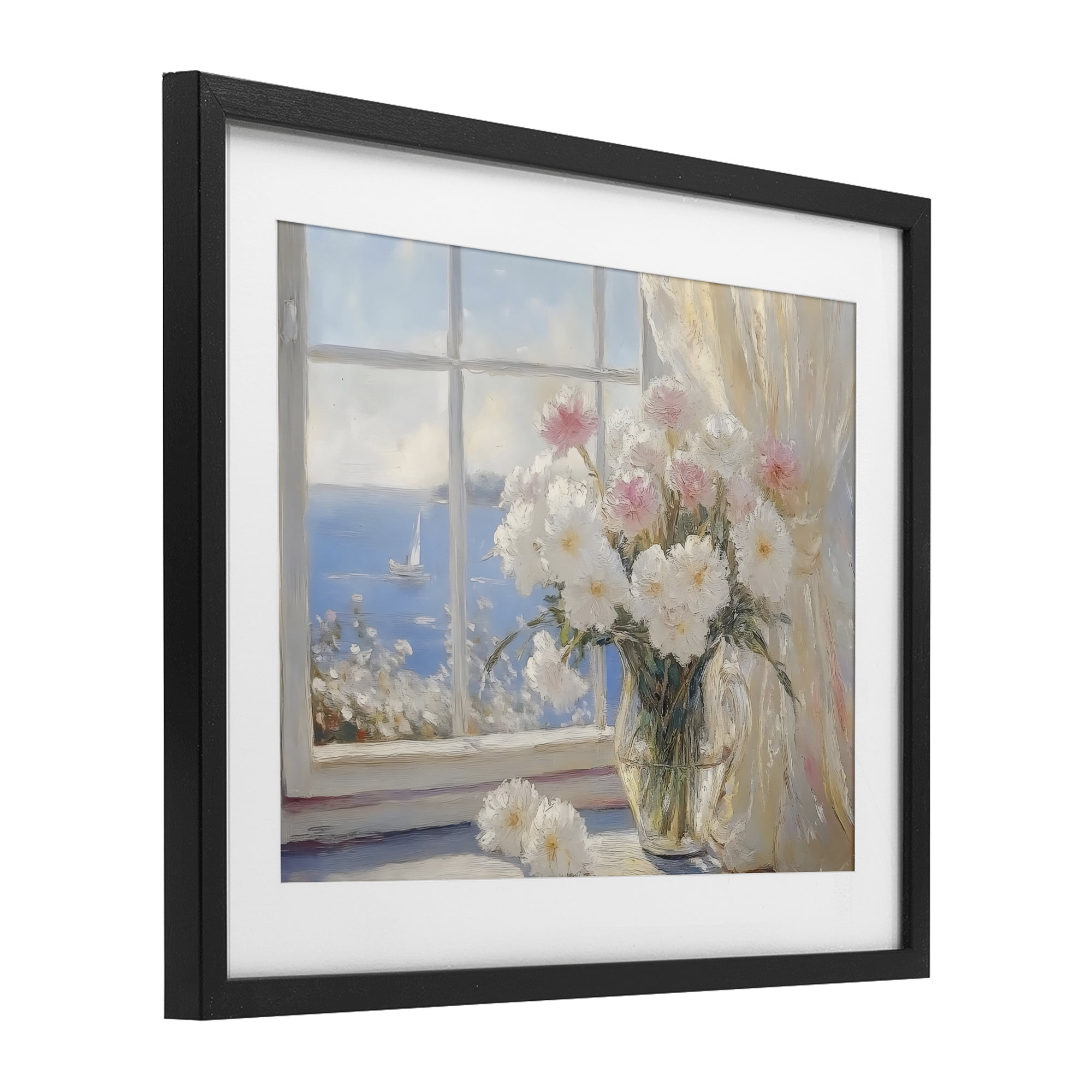 Stupell Industries Coastal View Floral Window Bouquet Black Framed Print Under Glass, design by LSR Design Studio