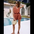 thumbnail image 4 of Conjuntos de Verano de 2 Piezas para Mujer, Sin Mangas, Cuello en V, Camisetas Sin Mangas con Nudo y Pantalones Cortos, Conjuntos A Juego, Rojo XXL, 4 of 7