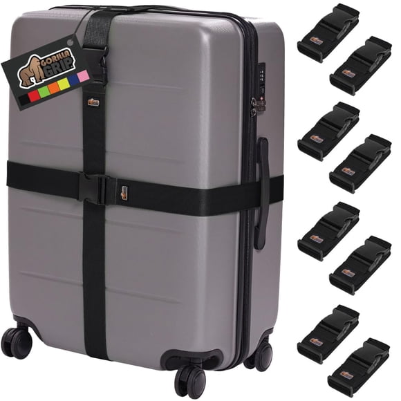 Correas de equipaje GORILLA GRIP Heavy Duty, paquete de 8, ajustables, negras