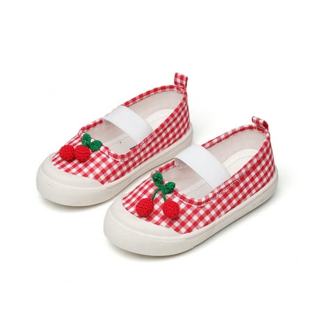 

Hawee Penguin & Strawberry Canvas Flats Kindergarten School Shoes Toddler Girls JW250 Size 5-9.5