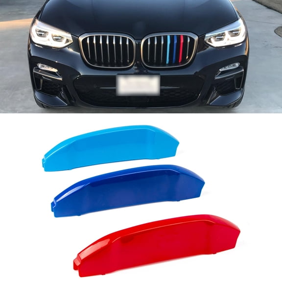 Xotic Tech M-Colored Stripe Grille Insert Trims Compatible with BMW X3 G01 2018-2021 or X4 G02 2019-2021, Not fit for 2020 X4 M40i (7-Beams Standard Kidney Grille)