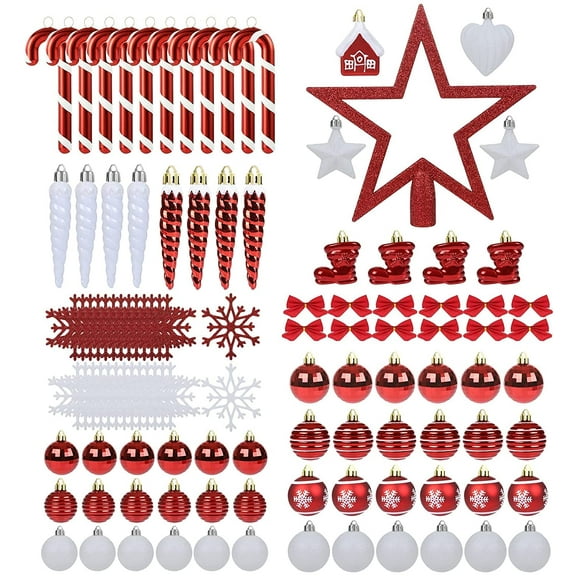 Naler 111Pcs Christmas Ball Ornaments Set,Assorted Tree Decorations Hanging Ball for Xmas Party,3.75lb