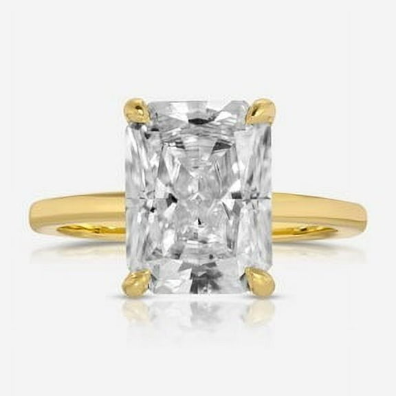 SOLITAIRE JEWELS 4.00CT Radiant Moissanite Solitaire Hidden Halo Engagement Ring 18K Gold