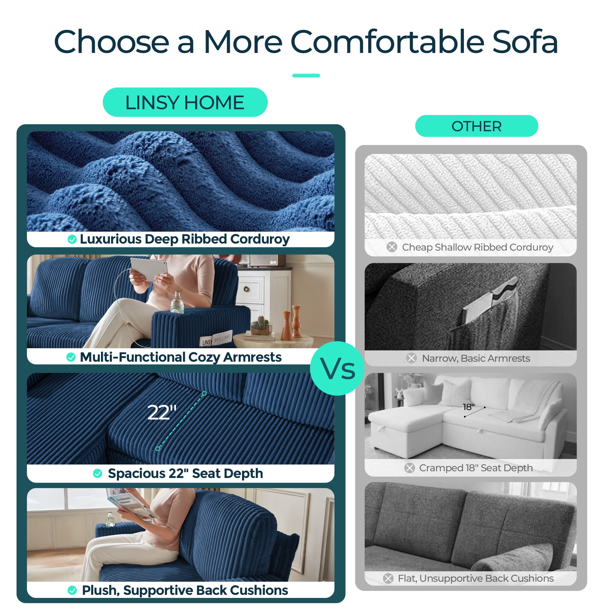 LINSY HOME L Shaped Sectional Couches for Living Room, Sleeper Sofa Bed with Reversible Storage Chaise, Pull Out Couch Bed with USB, Cup Holder, Dark Blue