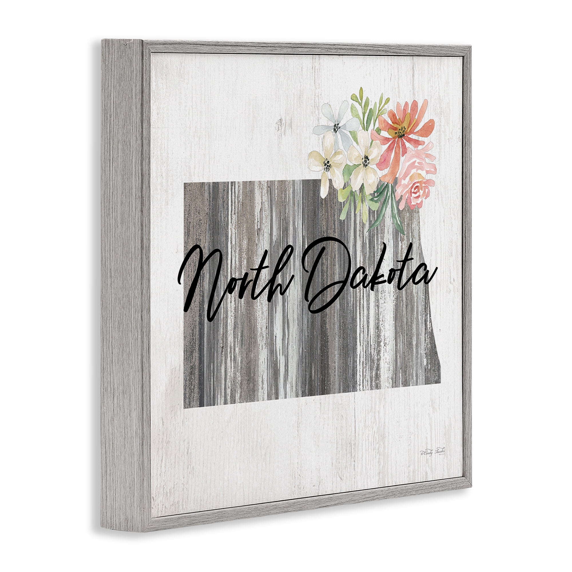 Stupell Industries Shabby Chic North Dakota Botanical & Floral Painting Gray Framed Art Print Wall Art, 17 x 17