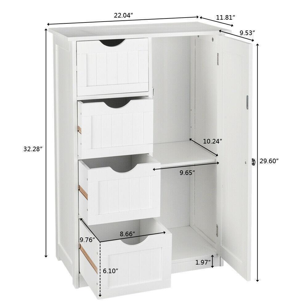 WRTHN Free-Standing Bathroom Storage Cabinet, 4 Drawers + 1 Cupboard, Waterproof P2 MDF, White, 22"L11.8"W32.3"H (3-Position Adjustable Cupboard Shelf)
