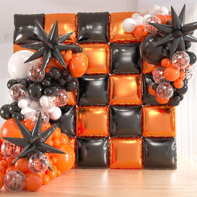 Telón de fondo con forma de globo para pared y arco de globos, color negro y naranja, 25/149 unidades