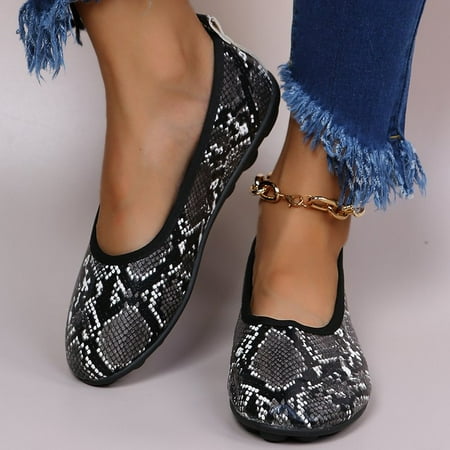 

Oversized shallow flat sole single shoes for women in spring and summer 2022 new snakeskin round head outside wearing lazy shoes for women