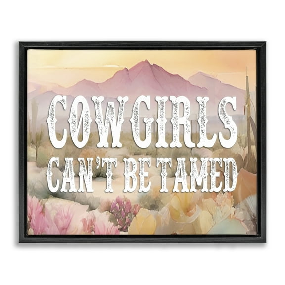 Stupell Industries Cowgirls Can't Be Tamed Landscape & Nature Painting Black Floater Framed Canvas Art Print Wall Art, 21 x 17