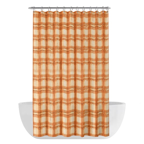 Orange Plaid Shower Curtain - Water Repellent Fabric Shower Curtains Washable, Autumn Gingham Grids Modern Decorative Polyester Cloth Bathroom Curtains Modern Bath Decor 36"x72"