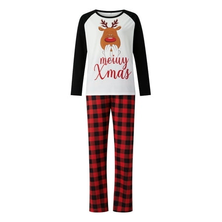

Family Christmas Pajamas Set Cartoon Print Tops with Plaid Pants