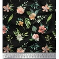 thumbnail image 1 of Soimoi Black Cotton Poplin Fabric Rose Flower Watercolor Print Fabric by Yard 58 Inch Wide, 1 of 3