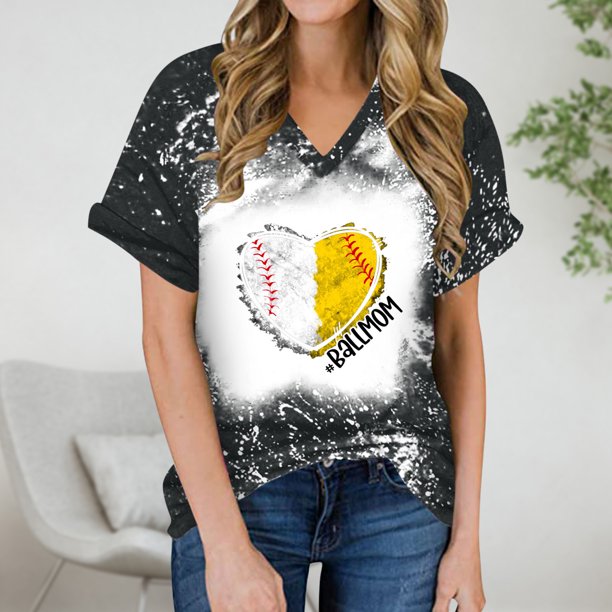 Fiudx Liquidación de Ofertas Flash Blusa Holgada de Manga Corta con Cuello En V Informal Estampada a La Moda para Mujer