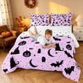 thumbnail image 3 of Homewish Halloween Cat Bat Full Size Comforter Sets for Girls, Spooky Animal Pumpkin Bedding Comforter Set, Pink Black, Polka Dots Reversible, 3 Pieces 1 Comforter and 2 Pillowcases, 3 of 6