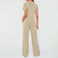 thumbnail image 7 of Gamivast Women 2 Piece Outfits Short Sleeve Top and Wide Leg Pants Athletic Glof High Waisted Drawstring Lounge Set Holiday Outdoor Contrast Trim Split Hem Casual Tracksuit, 7 of 7