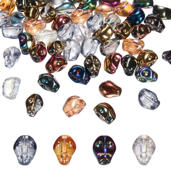 Uxcell 120 Pack Skull Glass Beads, Electroplate Glass Skull Bead Crystal Pendant Charm for Bracelet Necklace DIY Jewelry Making, Multicolor