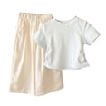 thumbnail image 2 of Amidoa Girls 2 Piece Outfits Summer Clothes Short Sleeve Cotton T-Shirt and Casual Shorts Kids Clothing Sets White Size 1T, 2 of 6