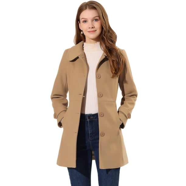 Abrigo de Invierno Allegra K Para Mujer Caqui M con cuello Peter Pan