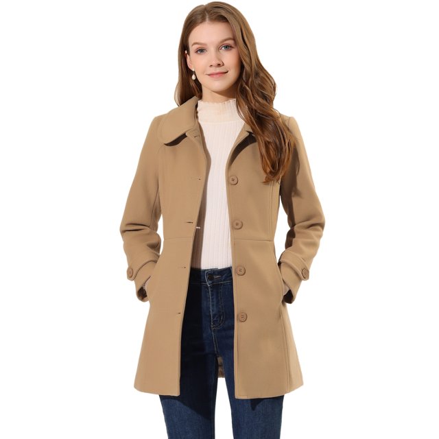 Abrigo de Invierno Allegra K Para Mujer Caqui M con cuello Peter Pan