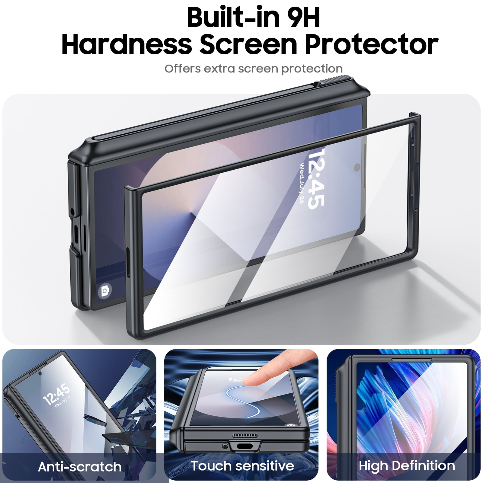 Vizvera for Samsung Galaxy Z Fold 6 Phone Case with S Pen Holder [Hinge Protection & Screen Protection] PU Leather Matte PC Shockproof Case-Gray