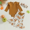 thumbnail image 3 of Fortune Baby Girl Long Sleeve Ribbed Ruffle Romper Pumpkin Flare Pants 2Pcs Fall Outfit, 3 of 8