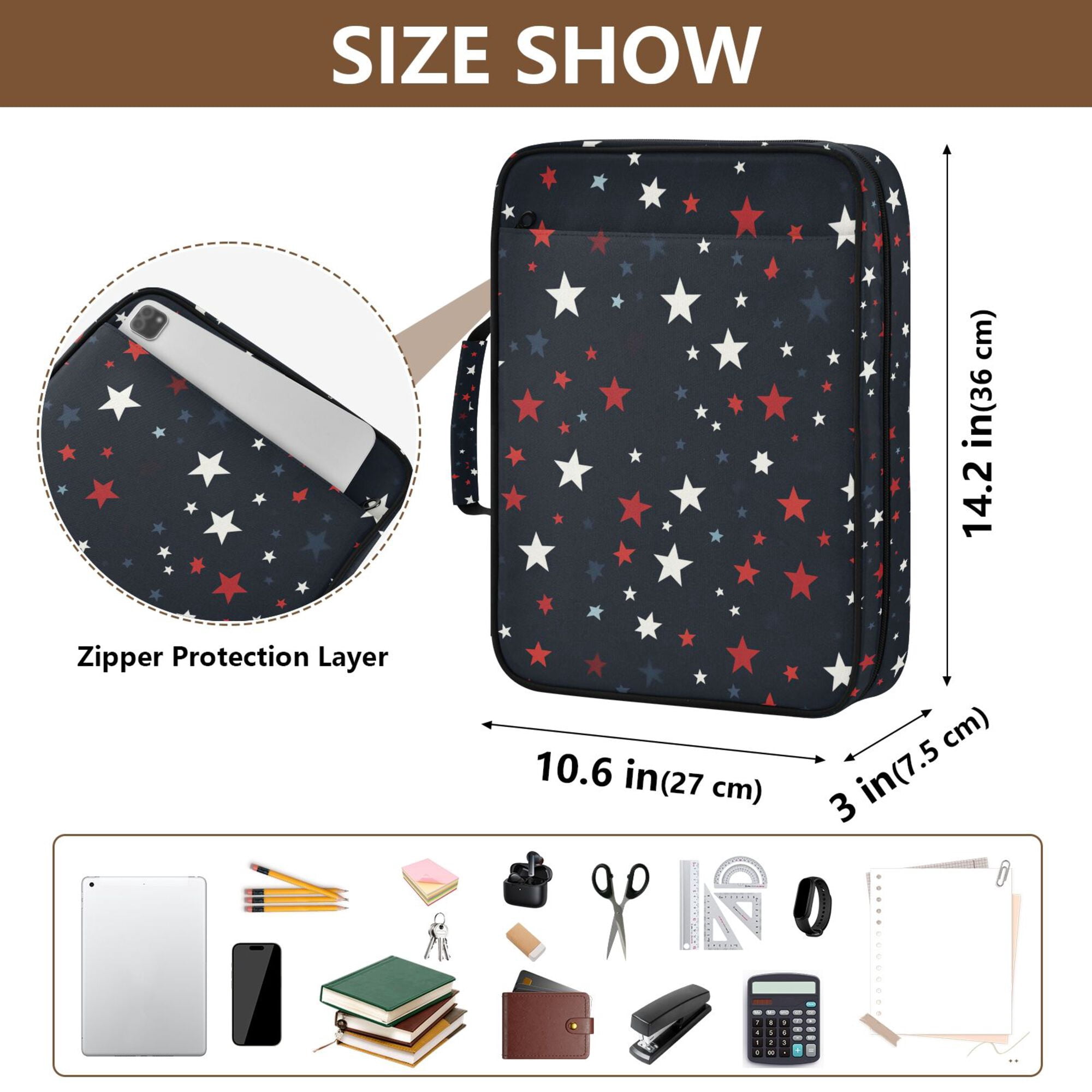 FORMRS Accordion File Folder A4 Size 7-Pocket Expanding Document Organizer Bag with 3 Ring Binder, Blue Stars Pattern