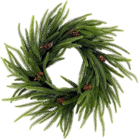 Guvpev 2Pcs Norfolk Pine & Cryptomeria Artificial Christmas Wreaths - 16" Artificial Cypress Candle Ring, Real Touch, Indoor & Outdoor Winter Wreaths for Front Door, Holiday, Christmas Decorations