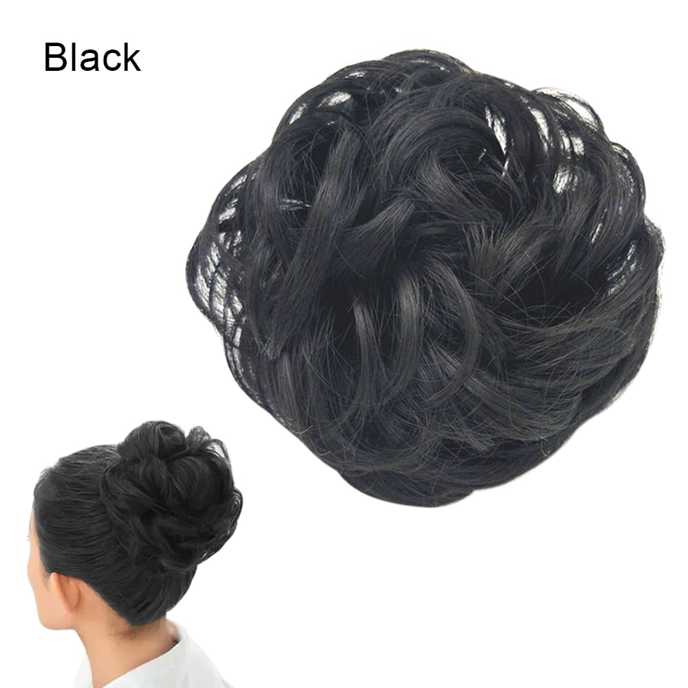 Hair Bun Messy Fake Scrunchies Elastic Wig Bobble Band Wavy BLACK Women Updo 
