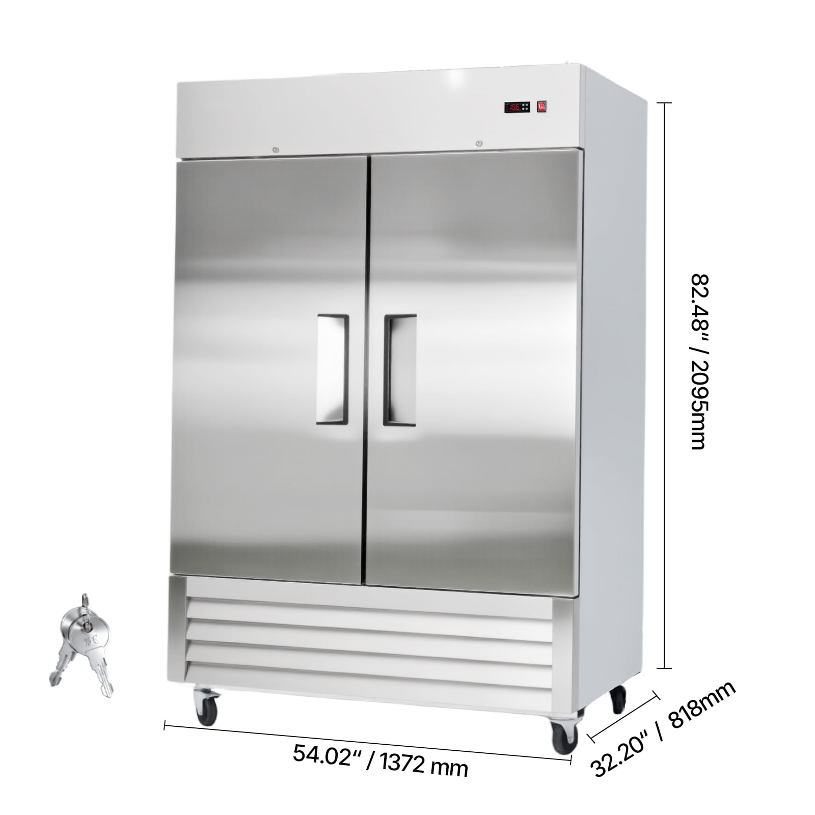 KFFKFF Commercial Stainless Steel Upright Freezer, 54" Wide, 44 Cu.Ft Capacity with Double Doors, Auto-Defrost, 8 Adjustable Shelves, -11 to 14℉ Temperature Range, ETL Certified