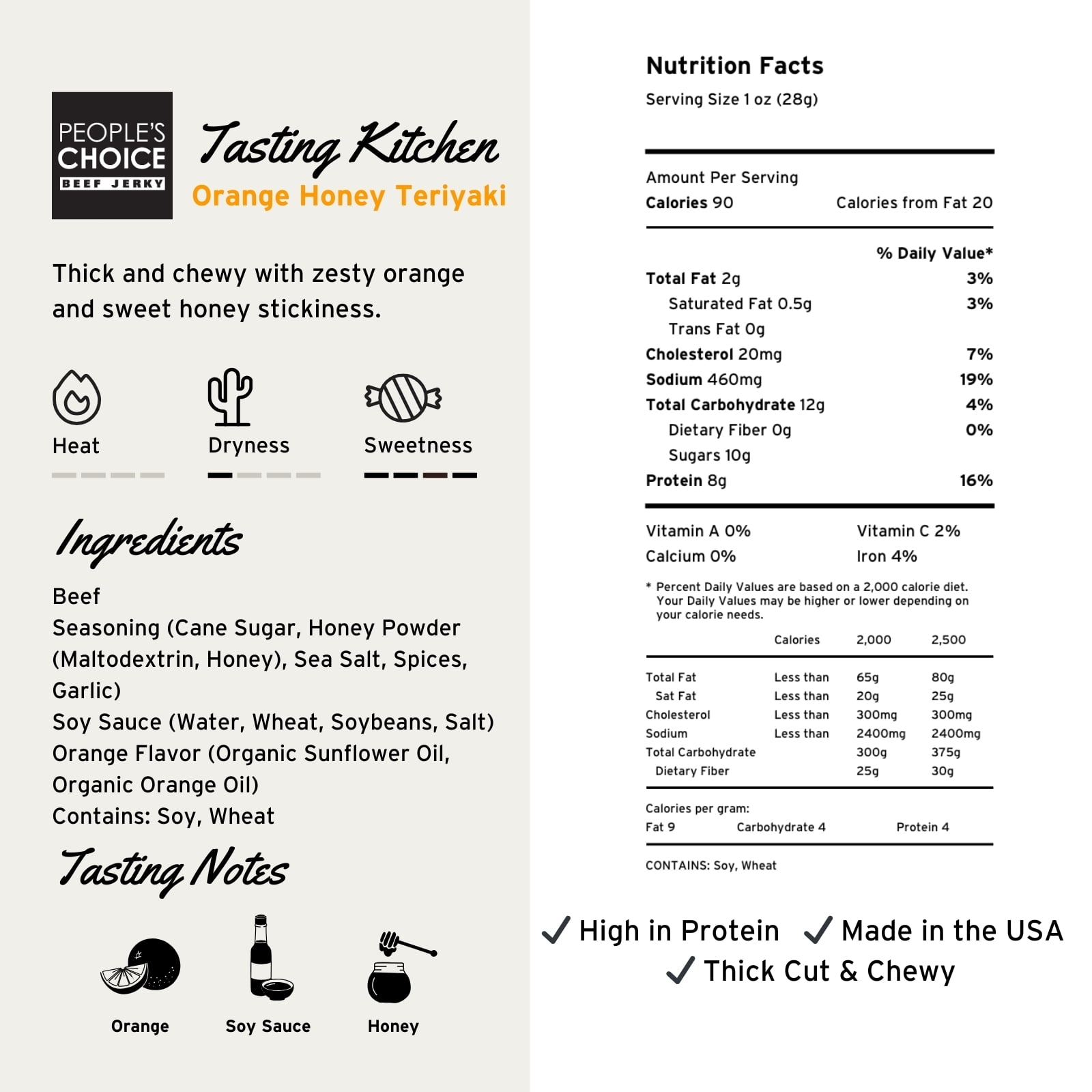 People's Choice Beef Jerky - Tasting Kitchen - Orange Honey Teriyaki - Sweet Jerky - 1 Pound - 1 Bag