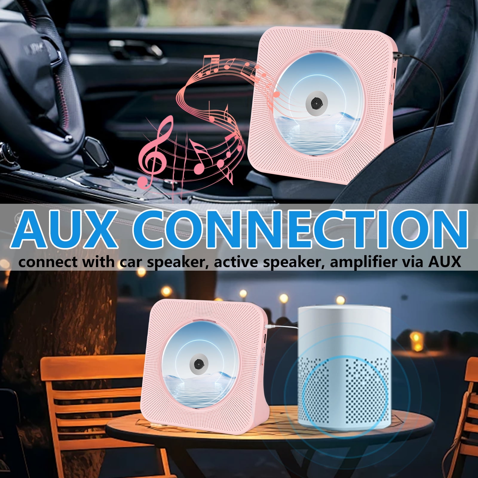 GJX Bluetooth CD Player with FM Radio/USB/AUX, Portable CD Player, Home Pink CD Music Player with HIFI Speakers, Remote Control, Dust Cover