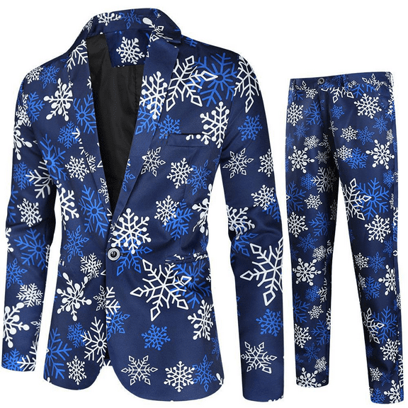 Cos-Animefly Mens Christmas Jacket Funny Xmas Tree Snowman Printed One Button Blazer Open Front Business Office Work Suits